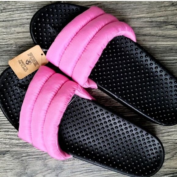 NWT Victoria Secret Pink Soft Cushion Wide Strap SLIDES SHOES - Picture 1 of 1
